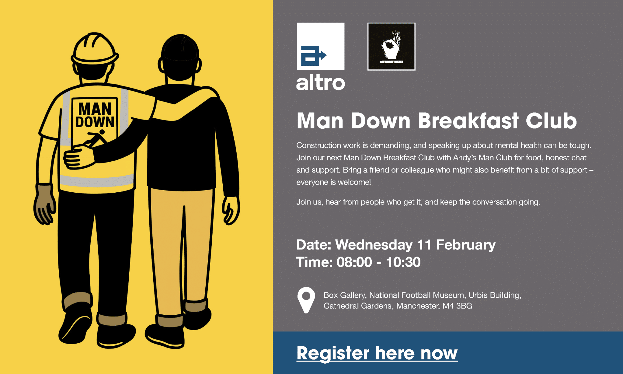 It’s back! Altro is hosting another breakfast session with Andy’s Man Club, because construction is a tough industry, and talking about mental health isn’t always easy.